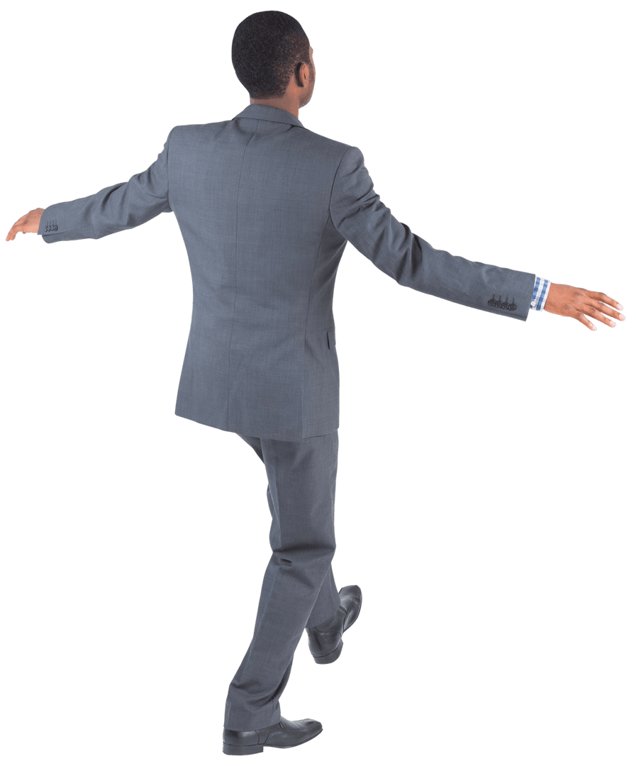 Transparent Businessman Balancing in Gray Suit
