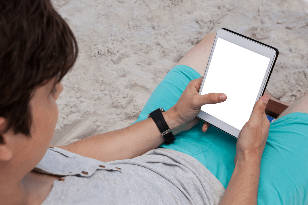 Transparent Tablet Browsing on Relaxing Beach Getaway