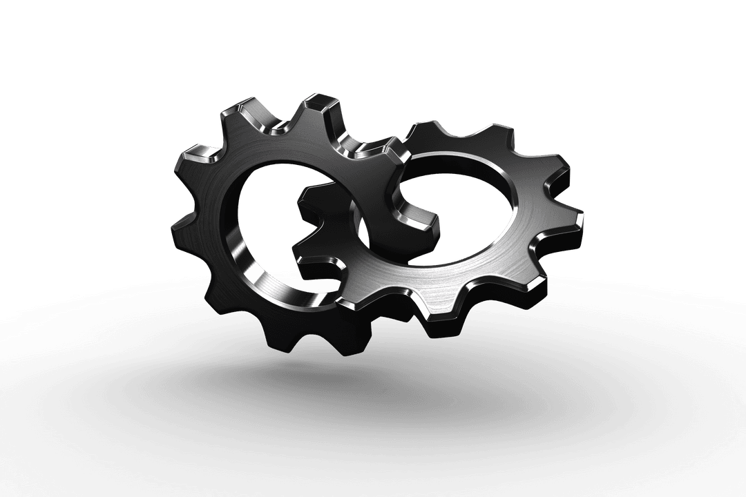 Grey Metal Cogs on Transparent Background Reflecting Teamwork Concept
