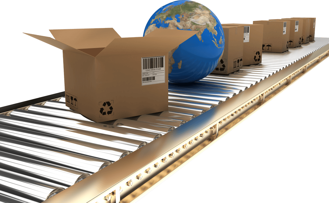 Transparent Global Logistics Concept with Cardboard Boxes and Earth Globe