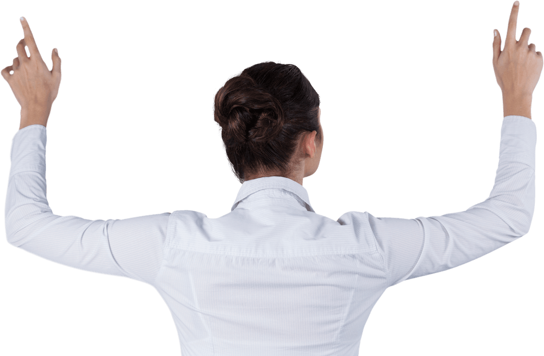 Businesswoman in White Transparent Browsing Gesture Back View