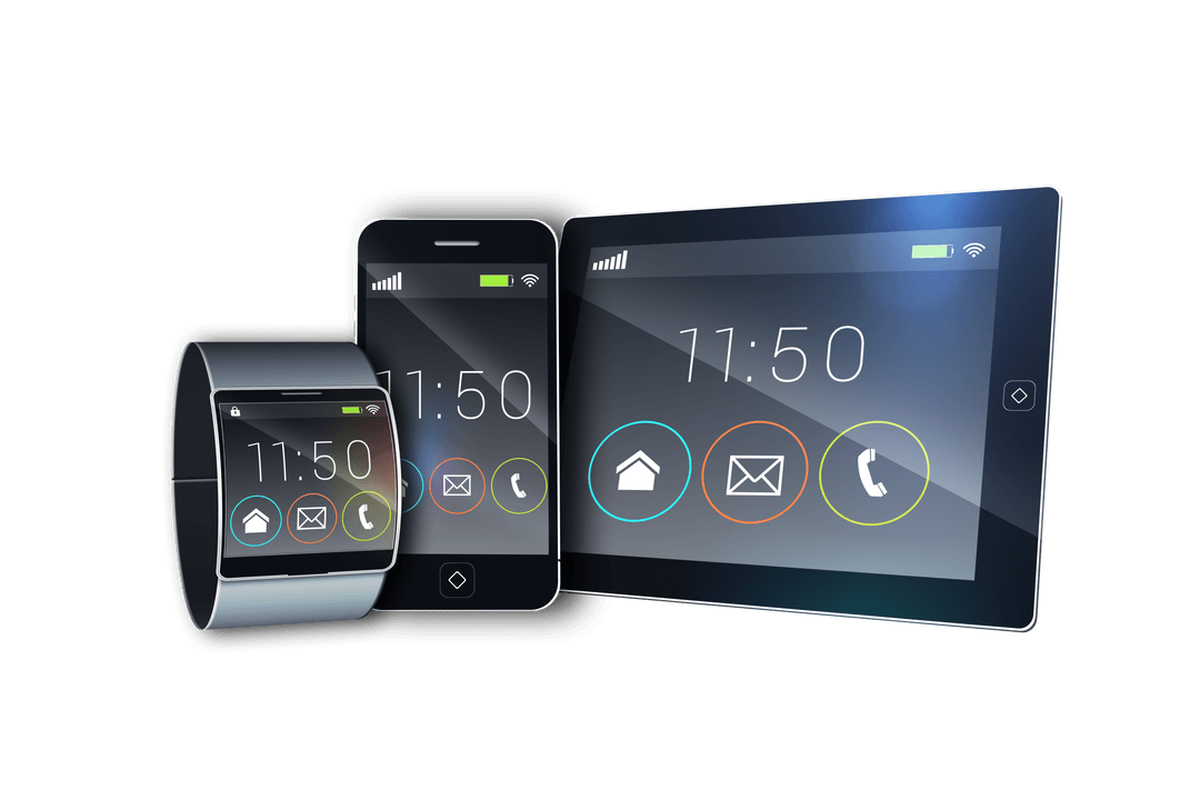 transparent digital devices: smartphone, tablet, and smartwatch displaying interface - Download Free Stock Images Pikwizard.com