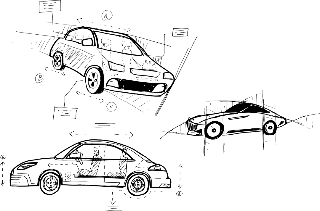 Black Car Sketch Design on Transparent Background