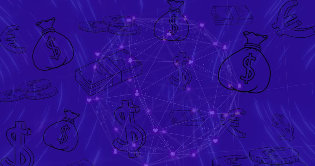 Global Business Network with Financial Icons on Blue