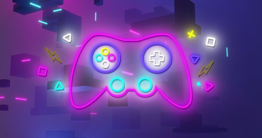 Neon Game Controller Icon on Futuristic Geometric Background - Free Images, Stock Photos and Pictures on Pikwizard.com