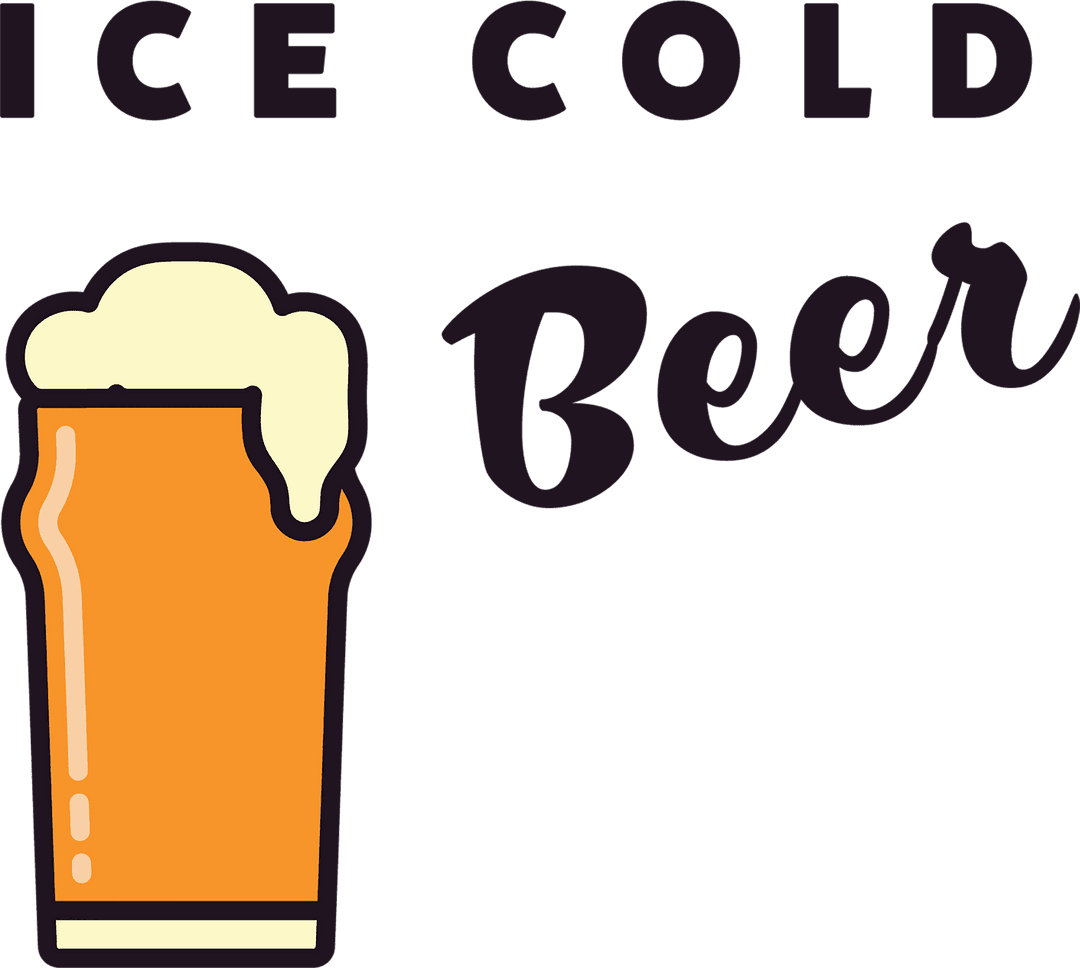 Transparent Illustration of Ice Cold Beer Text with Beer Glass