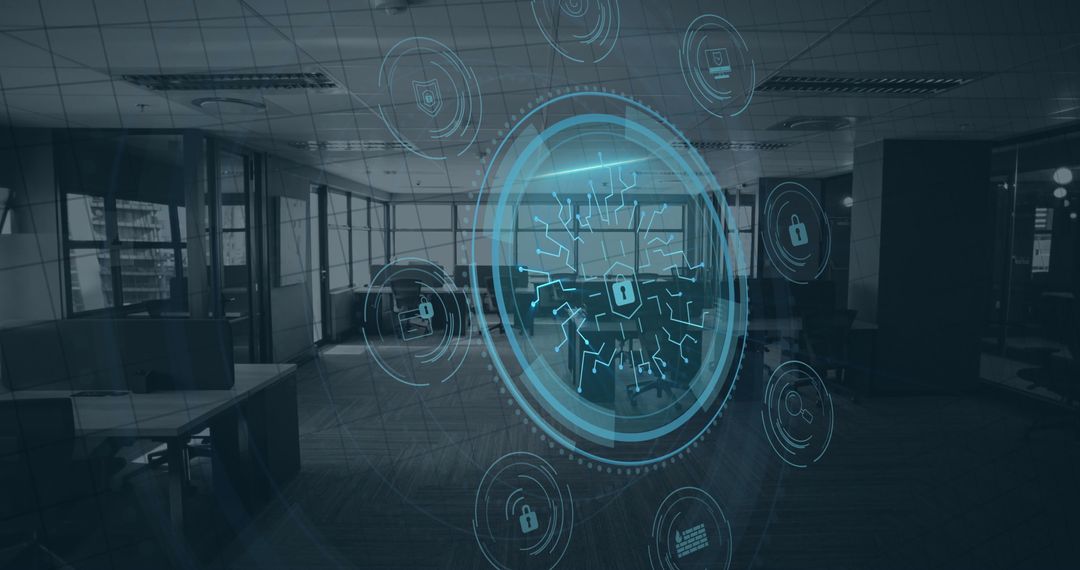 Cyber Security Technology with Virtual Icons in Office Environment