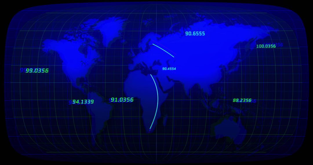Global Network Data Connections on Digital World Map