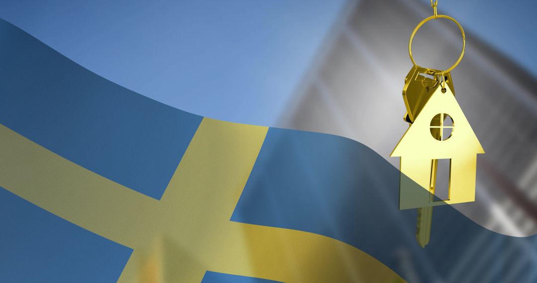 Sweden Flag and House Key Symbolizing Property Ownership