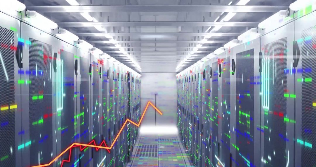 Digital Server Room with Rising Data Analytics Graph