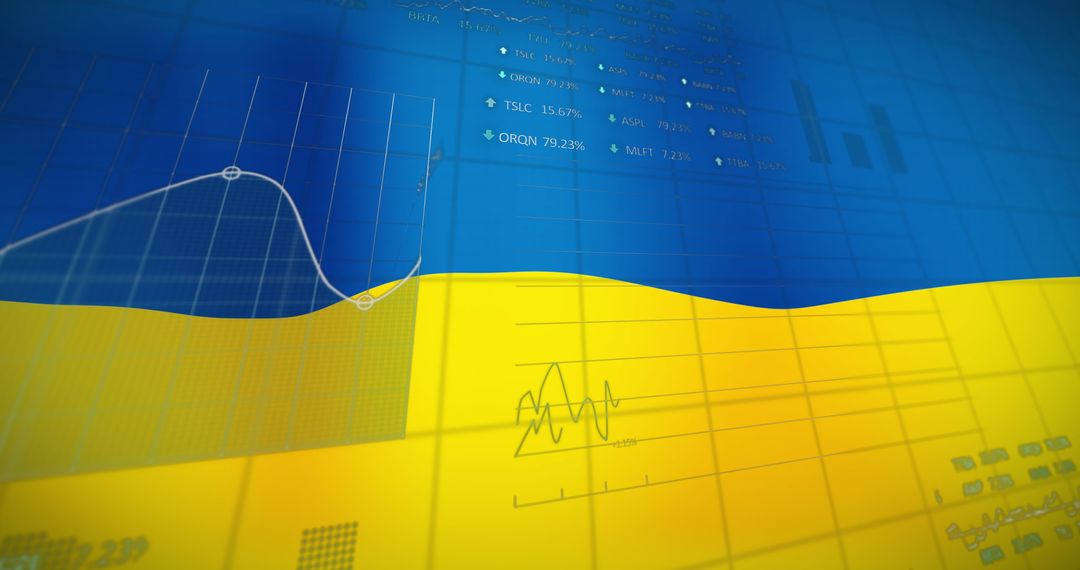 Financial Graph and Data Over Ukraine Flag Representing Economic crisis