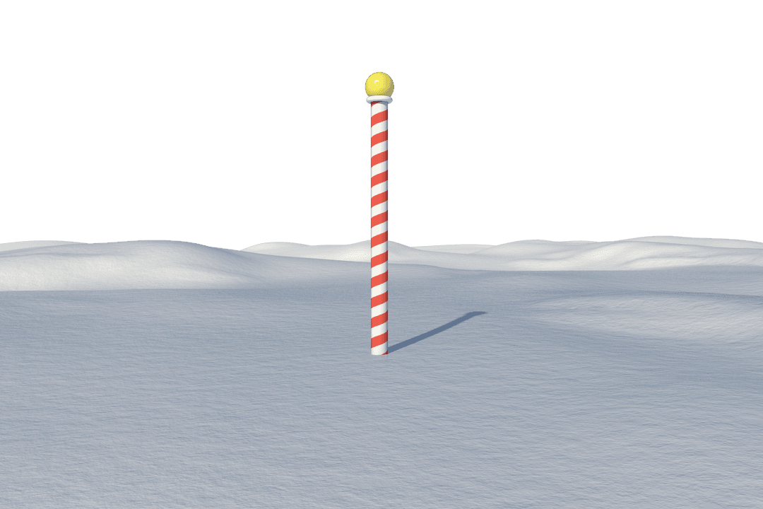 Transparent Winter Landscape with Red Candy Pole in Snow
