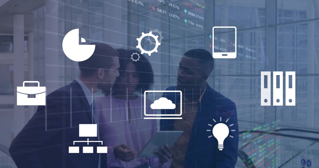 Diverse Professionals Discussing Digital Strategy in Corporate Office