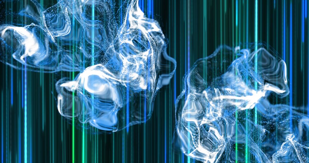 Abstract Blue Swirls with Neon Trails on Dark Background