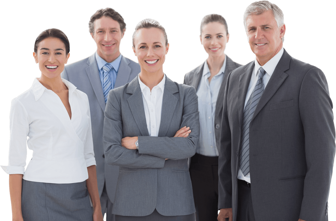 Diverse Business Team Smiling on Transparent Background