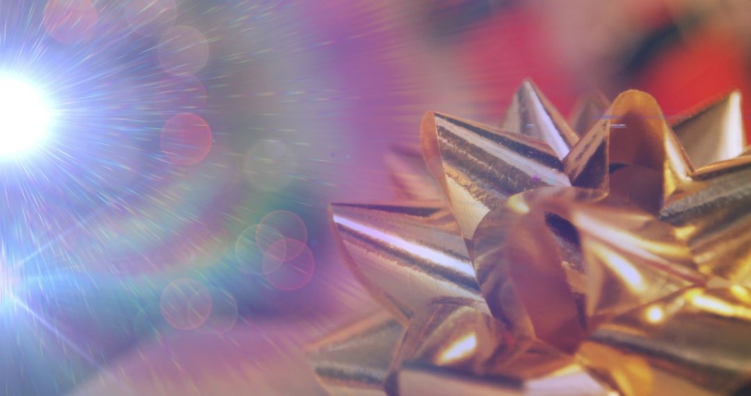 Glittering Gold Bow with Sparkling Christmas Lights