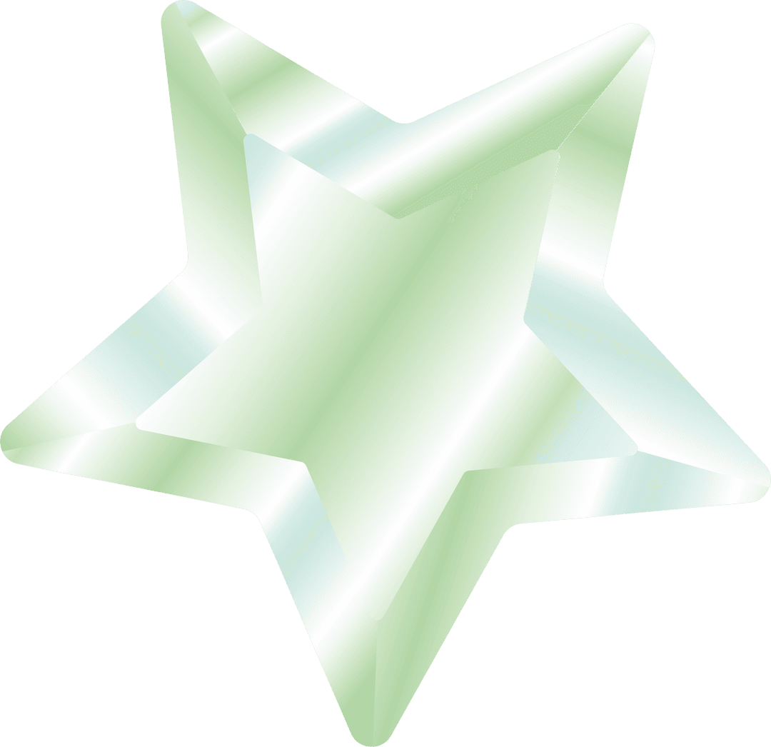 3D Star Art with Green White Gradient on Transparent Background