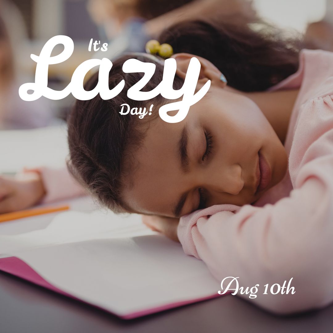 Child Sleeping on Desk for Lazy Day Celebration Concept