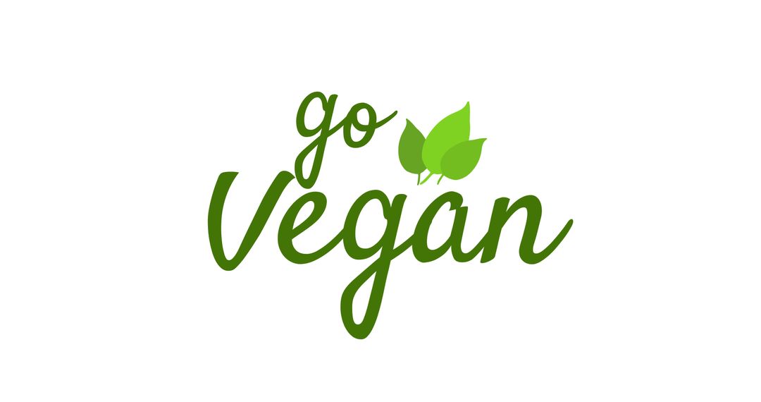 Go Vegan Green Text with Leaves Logo on White Background