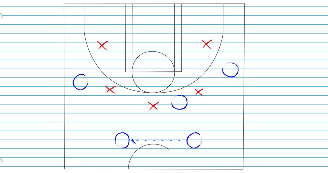 Basketball Tactical Play Drawing on Ruled Paper