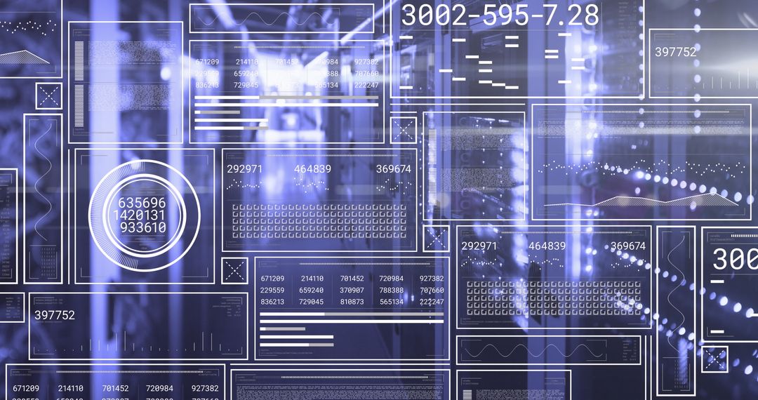 Futuristic Digital Interface Overlaying a Server Room