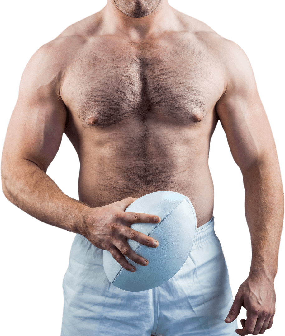 Shirtless Muscular Rugby Player with Transparent Background