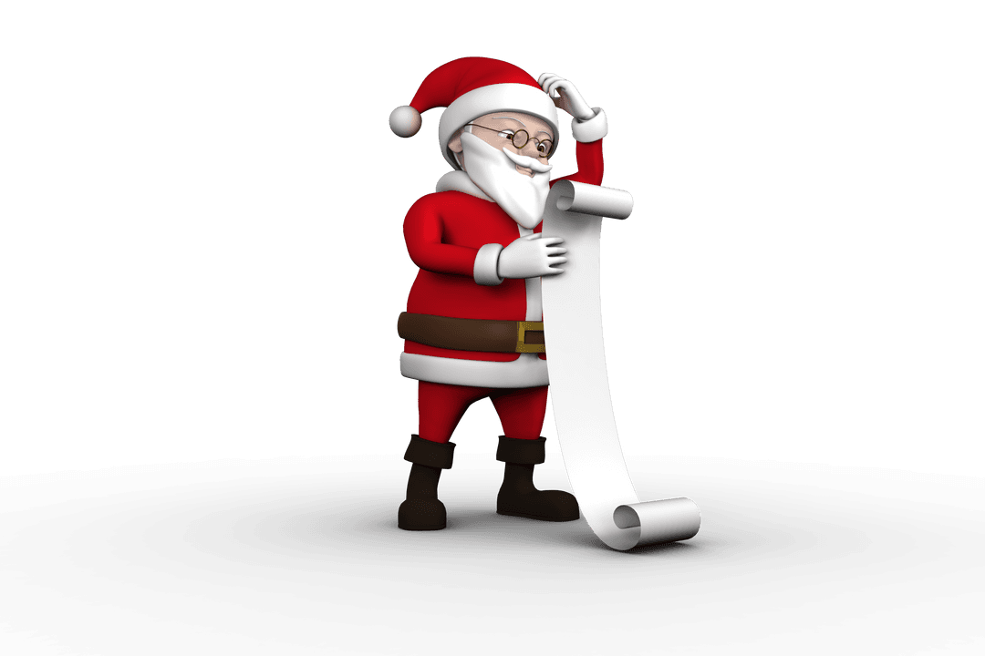 Transparent Cartoon Santa Reading Long Wish List