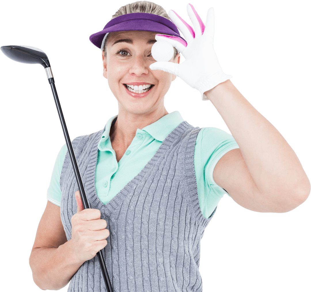 Enthusiastic Golfer with Golf Ball and Club on Transparent Background