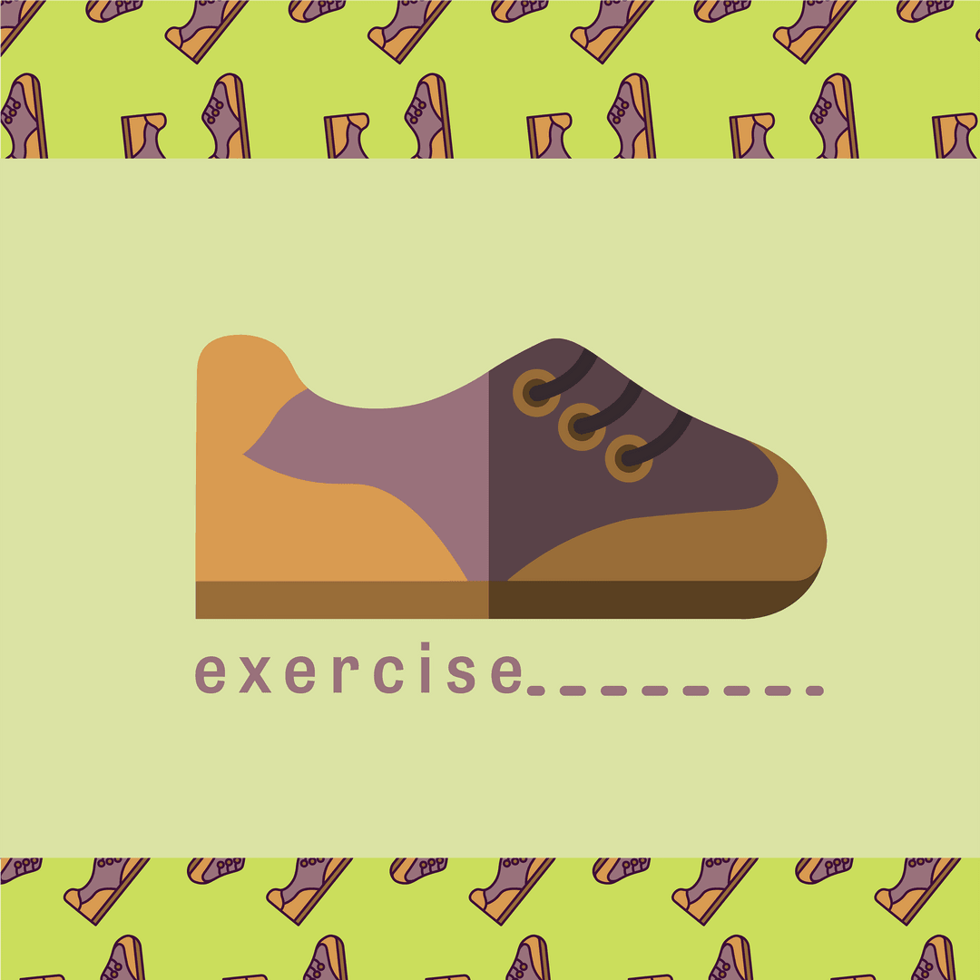 Transparent Sports Shoe with Exercise Text on Pattern Background