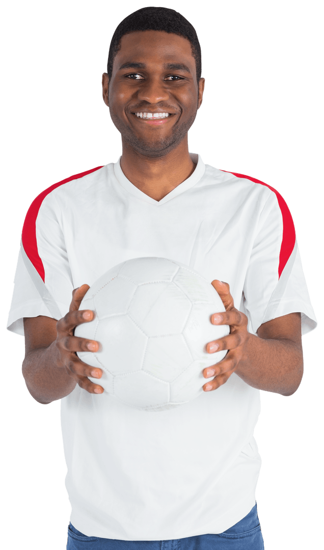 Smiling Man Holding Soccer Ball Transparent Background