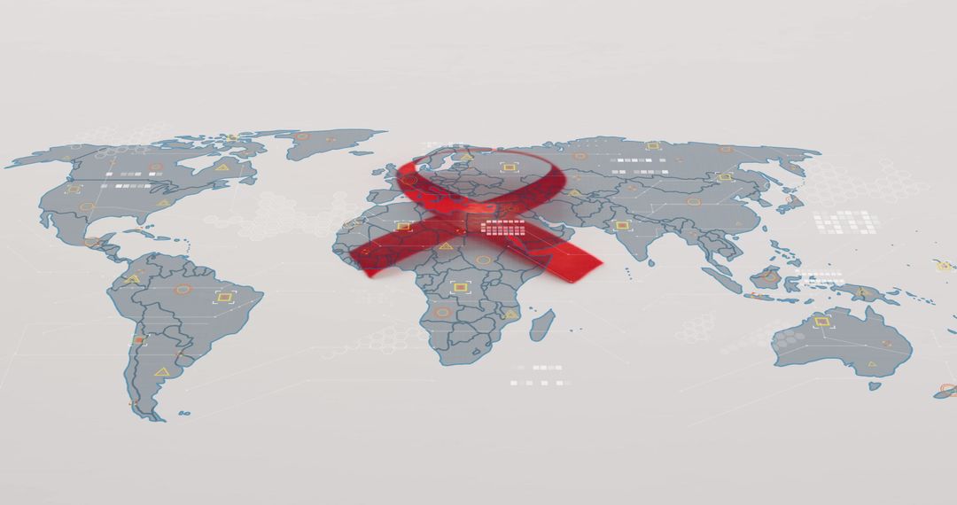 Global Health Insight: Red Ribbon and Data over World Map
