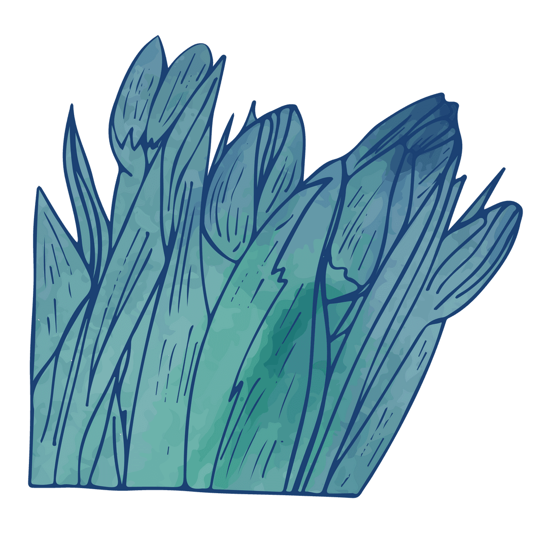 Abstract transparent green grass with flowers drawing