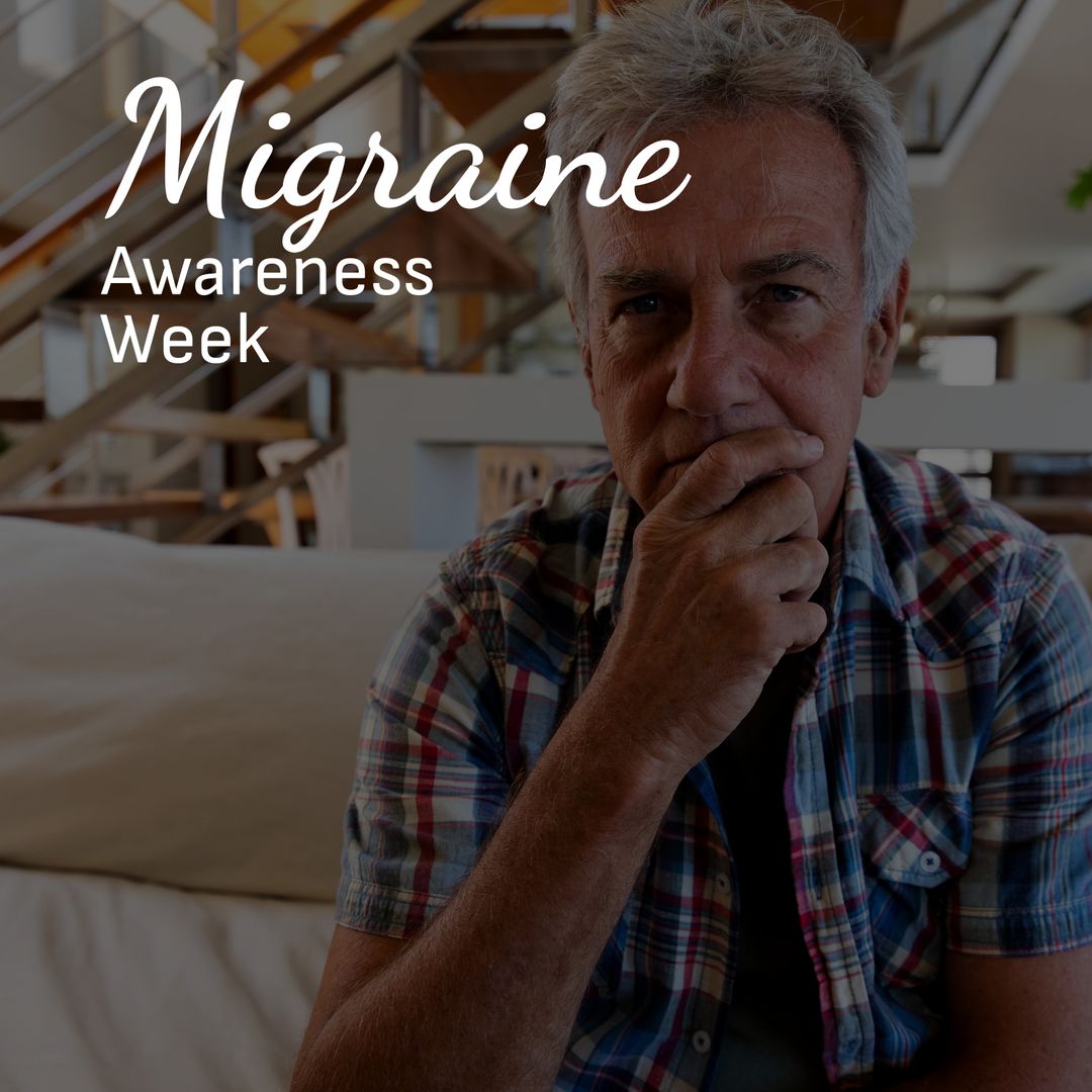 Senior Man Highlighting Migraine Awareness Week Sitting at Home - Download Free Stock Templates Pikwizard.com