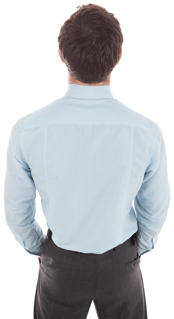 Transparent Businessman with Hands in Pockets from Back View