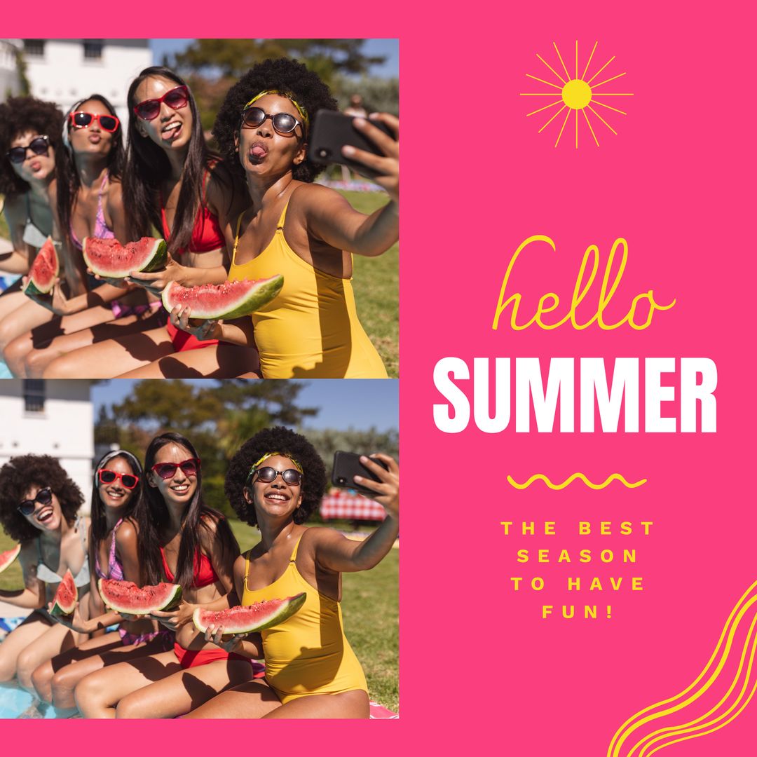 Friends Enjoying Summer Pool Party with Watermelon