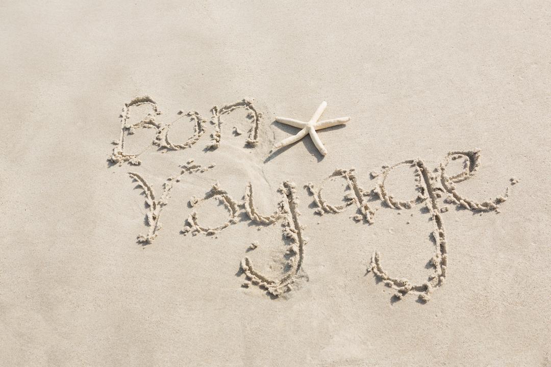 Bon voyage written on sand - Free Images, Stock Photos and Pictures on Pikwizard.com
