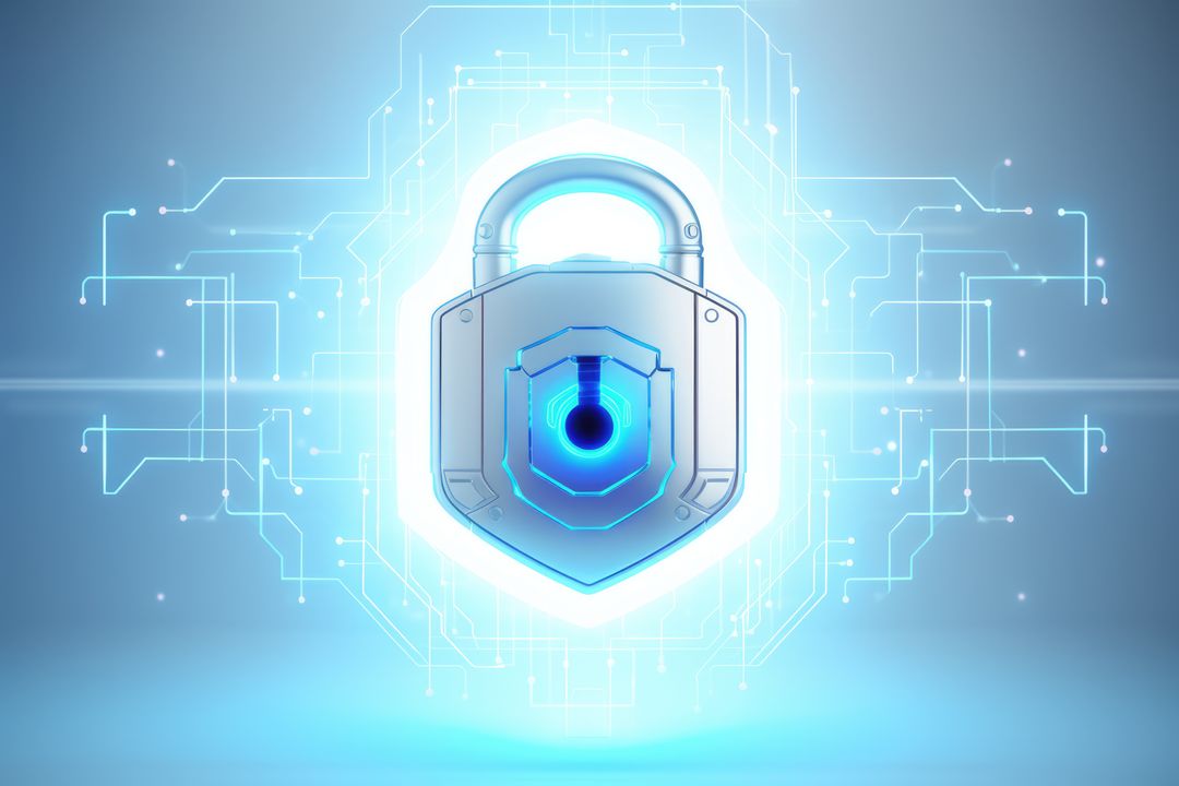 Glowing padlock with circuit board on blue background, created using generative ai technology - Free Images, Stock Photos and Pictures on Pikwizard.com