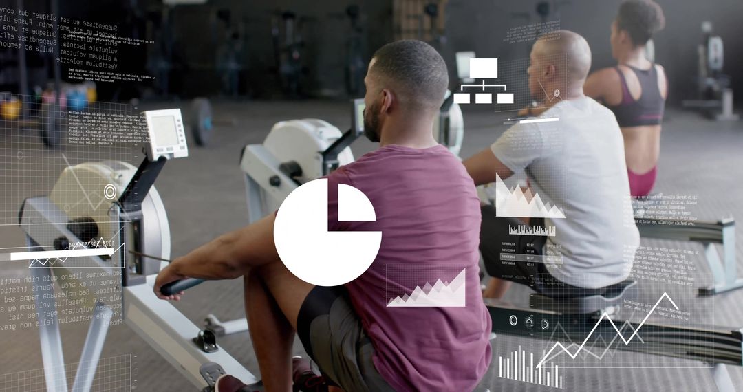 Diverse Group Using Rowing Machines with Financial Analytics Overlay