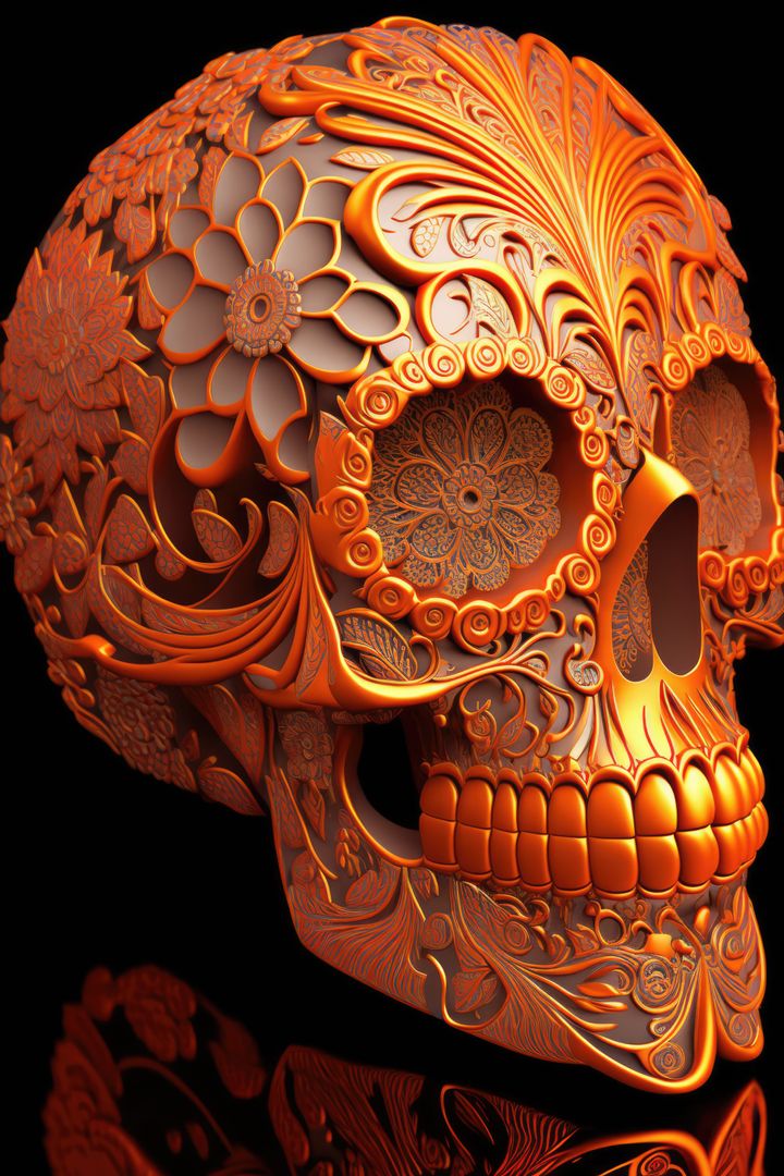 Orange mexican decorative sugar skull on black background, using generative ai technology - Free Images, Stock Photos and Pictures on Pikwizard.com