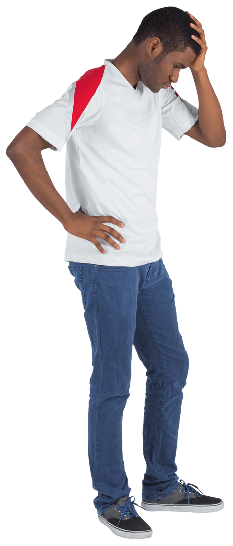 Transparent Image of Disheartened Soccer Fan Looking Down Thoughtfully