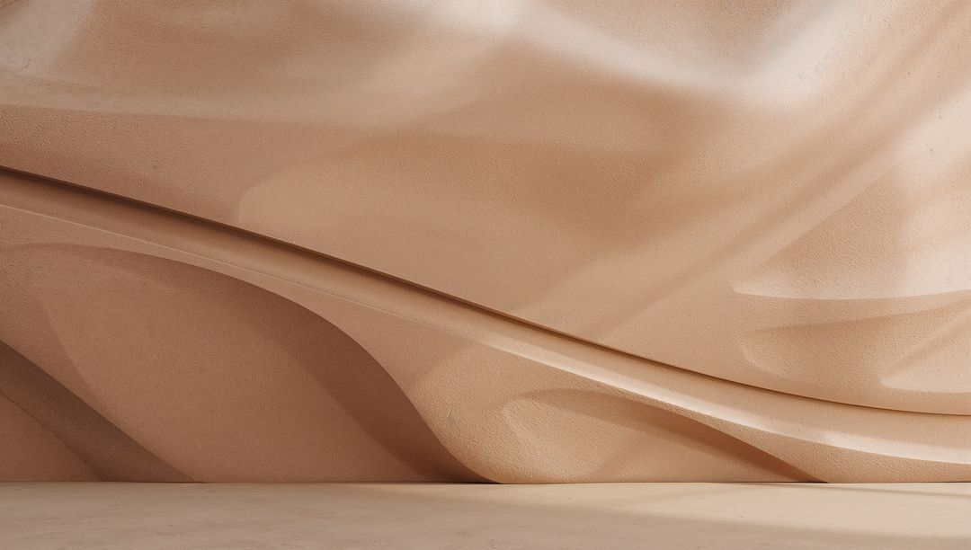 Undulating Beige Sculptural Wall with Recessed Seam and Textured Grain, Minimalist Design