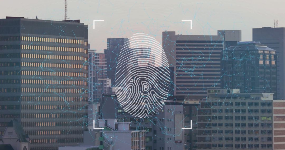 Digital Fingerprint Overlay on Urban Skyline