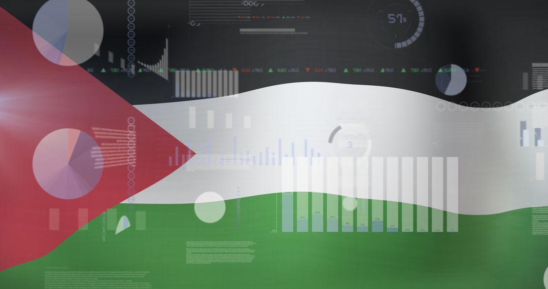 Digital Data Overlay on Palestine Flag Background