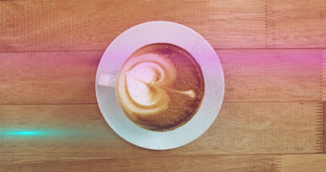 Heart Latte Art in Ceramic Cup on Wooden Table
