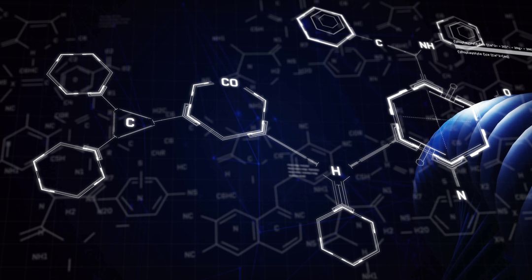Complex Chemical Structures and DNA Strand Digital Illustration