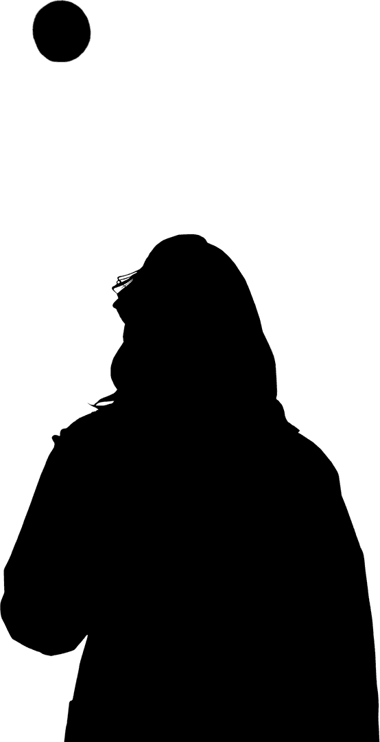 Silhouette in Fur-Trimmed Coat with Circle Element on Transparent Background