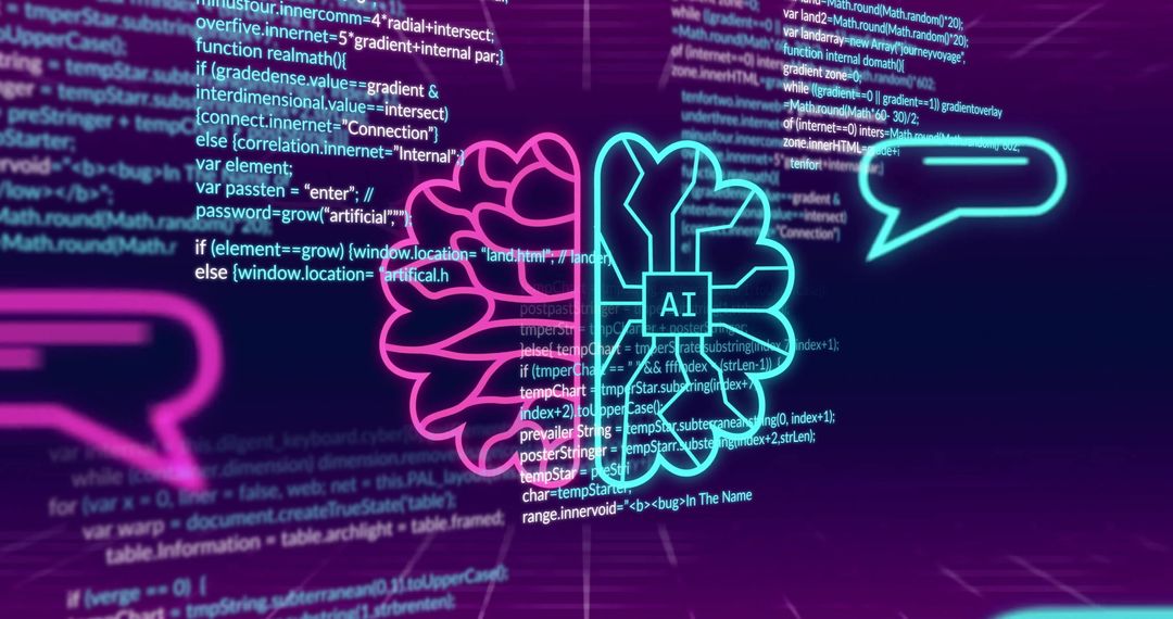 AI Brain Interface with Digital Code Lines