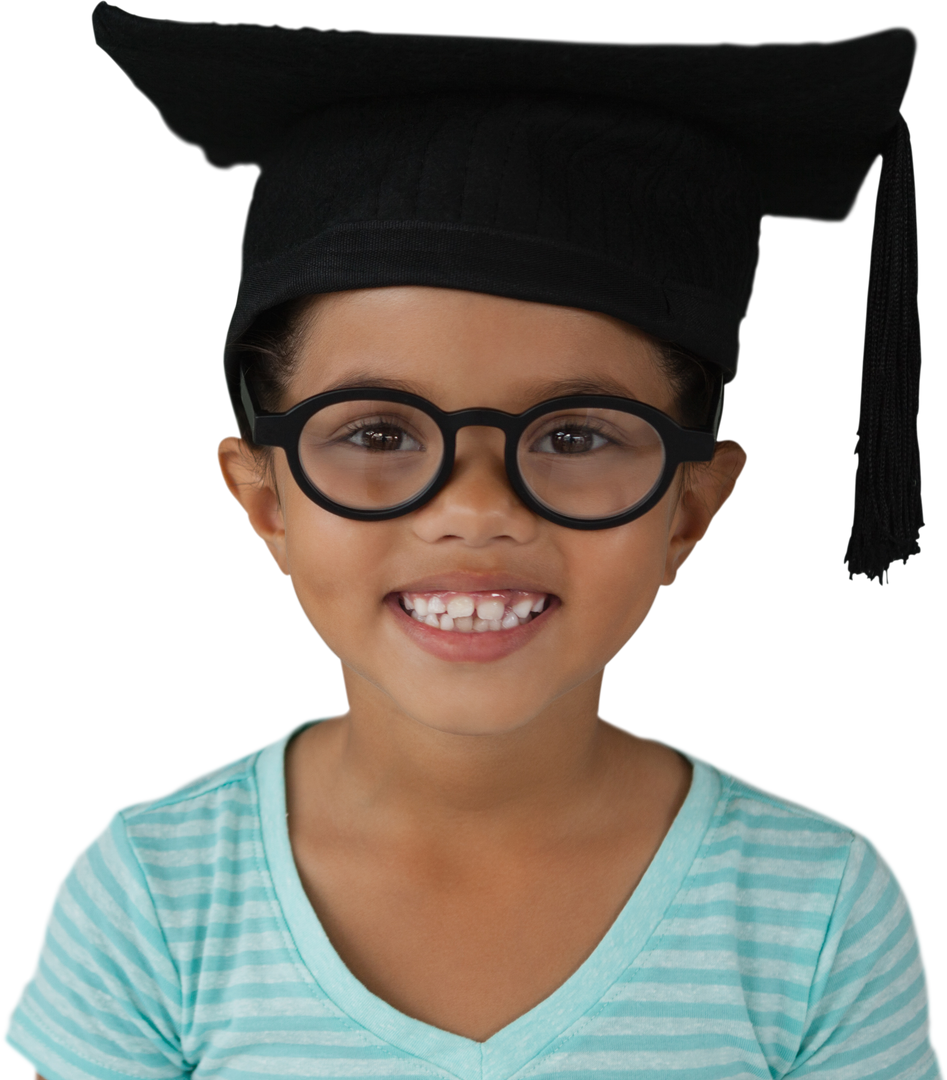 Smiling Young Girl in Glasses Wearing Graduation Mortarboard Small Strip - Download Free Stock Images Pikwizard.com