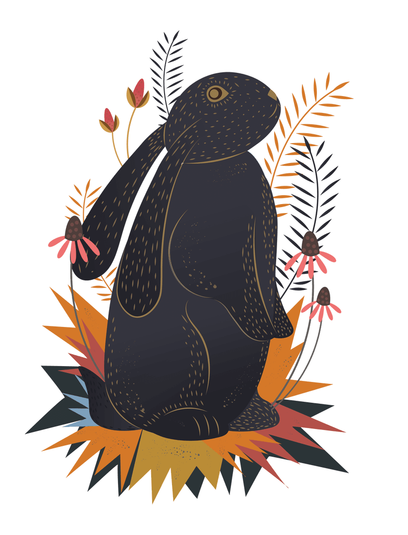 Easter Bunny with Vibrant Flowers on Transparent Background