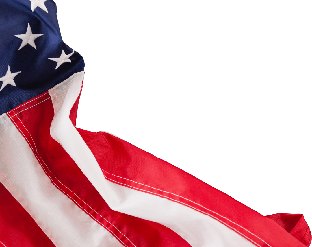Waving USA Flag on Transparent Background with Copy Space